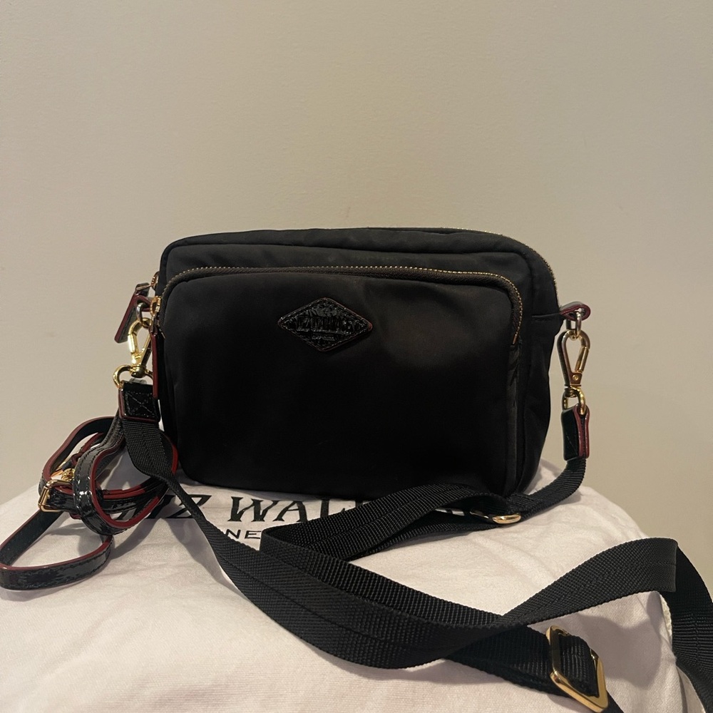 MZ Wallace Small Grammarcy Black Crossbody Bag with Gold Accents